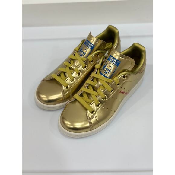 Adidas Originals Stan Smith Kids Size 3.5 Gold Metallic Athletic Shoes Sneakers - Picture 1 of 12